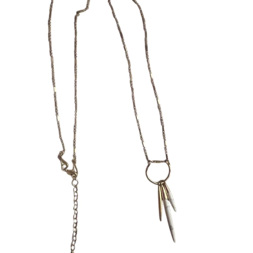 Vtg Stella & Dot Quill Matte Gold Tone Faux Marble Spike Necklace dainty Retro - Picture 2 of 5